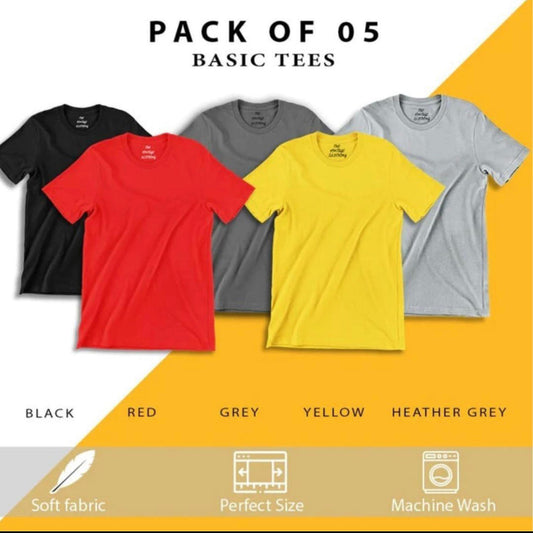 5 Pieces - Plain Round Neck Half Sleeves T-Shirts Crew Neck Menswear Top Basic Casual shirt