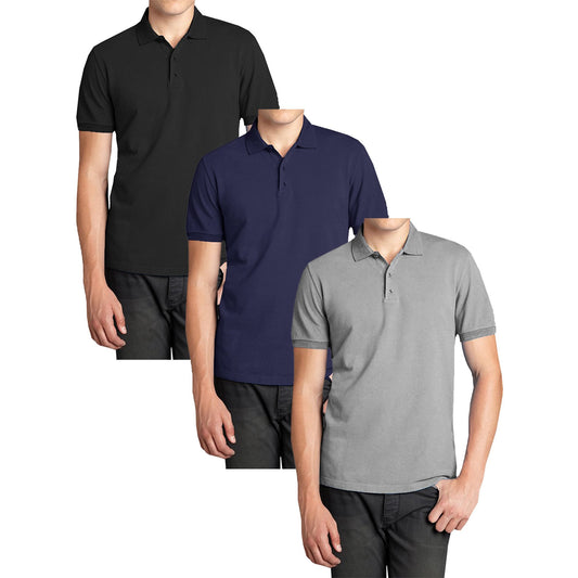 3-Pieces Men's Short Sleeve Polo Shirts Menswear Top Collar Cotton