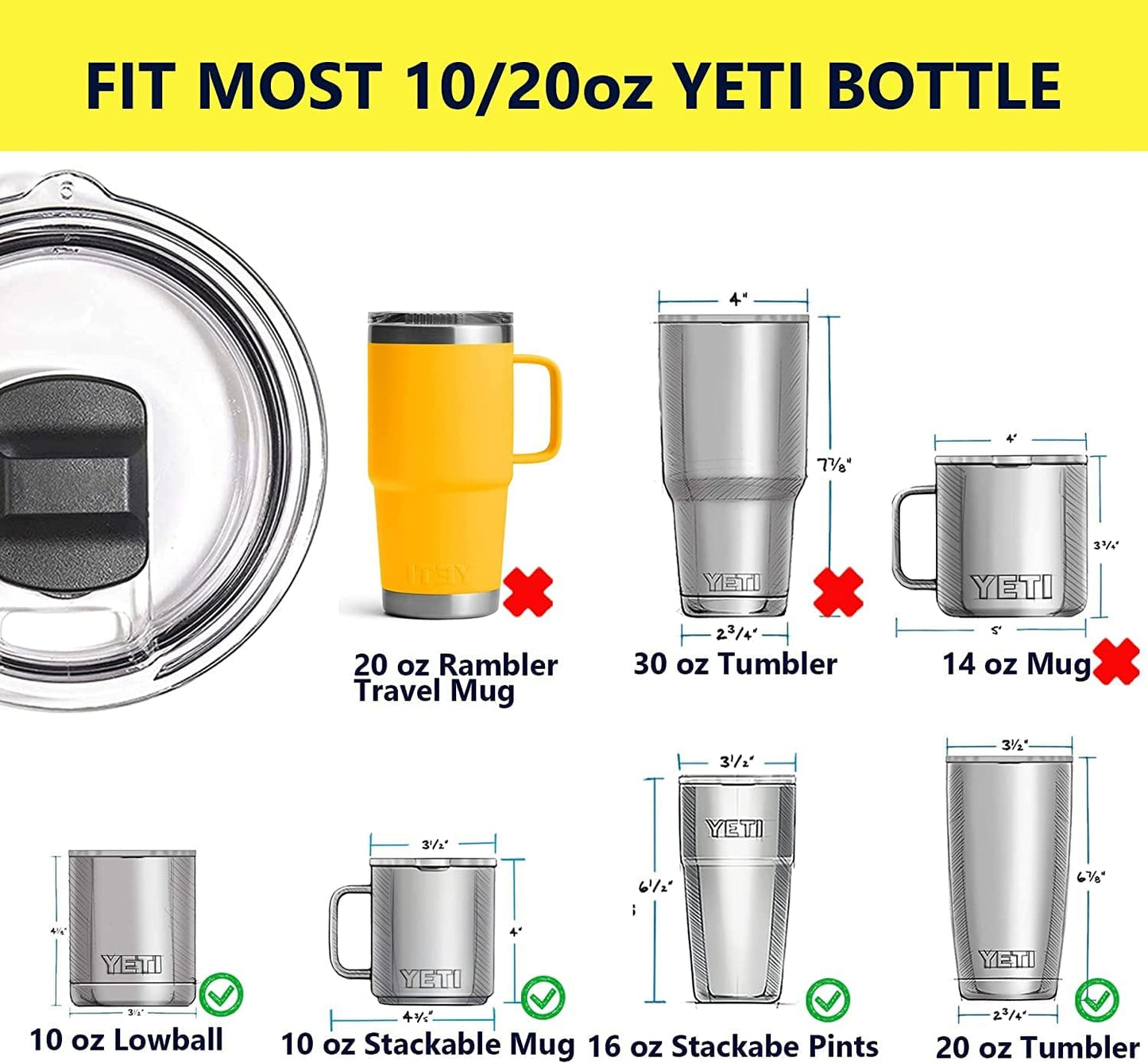 (Pack of 2) Yeti 20Oz Tumbler Lid Yeti Lids 20 Oz Replacement Lid Cup Cover Magnetic Slider Yeti Rambler Yeti Rambler 20 Oz