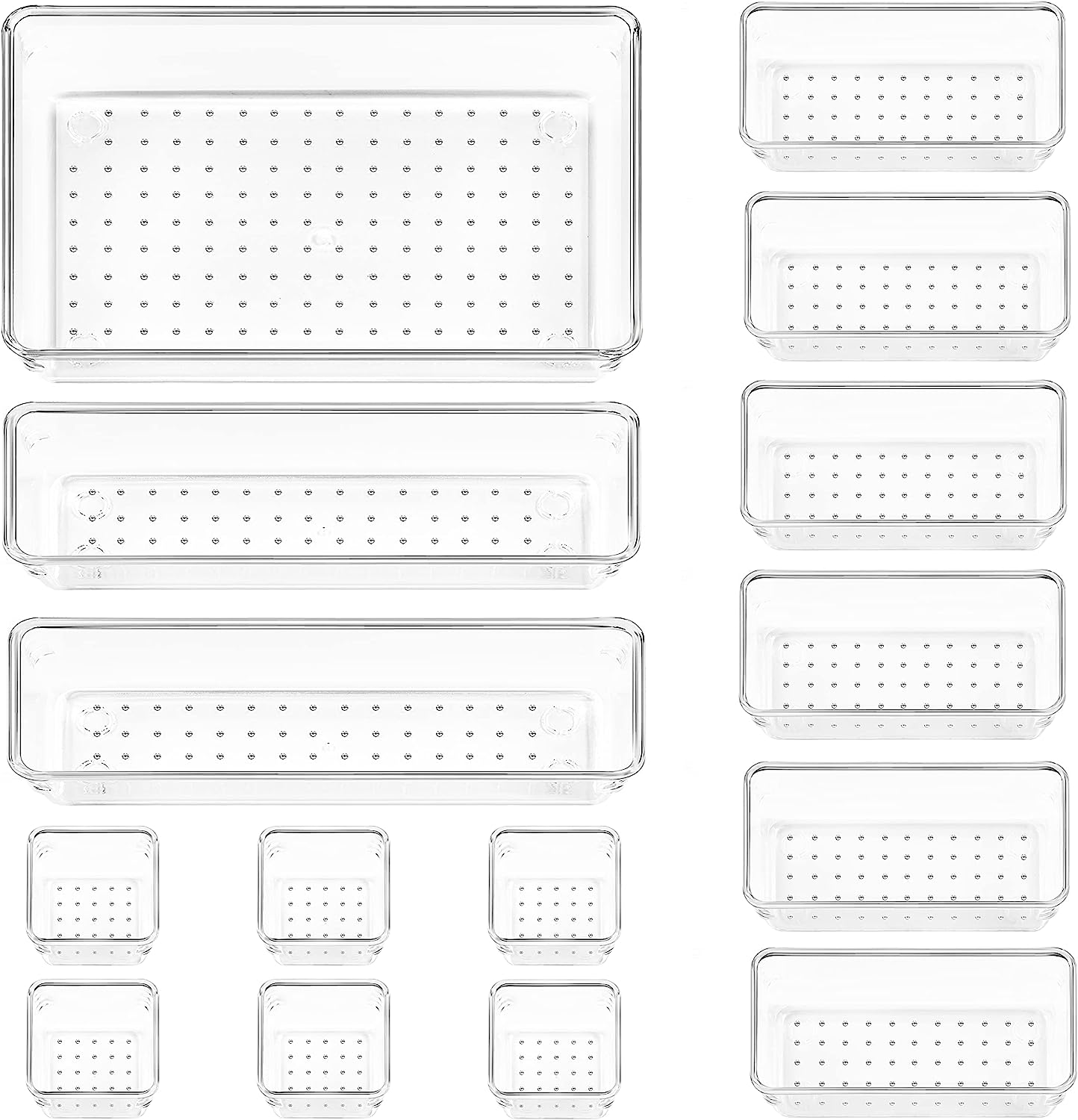 25 PCS Clear Plastic Drawer Organizers Set, 4-Size Versatile Bathroom and Vanity Drawer Organizer Trays, Storage Bins for Makeup, Bedroom, Kitchen Gadgets Utensils and Office