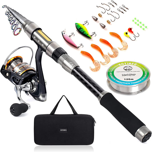 Telescopic Fishing Rod and Reel Combo, Carbon Fiber Fishing Pole Kit for Kids Adults Portable Fishing Poles and Reels for Saltwater Freshwater with Fishing Accessories