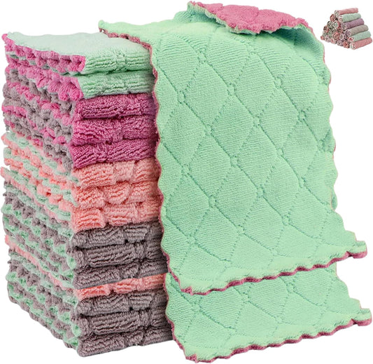 24-Pack Kitchen Cloths - Multicolor Microfiber Towels for Dishwashing, Glass Polishing. Ultra Soft, Absorbent, Lint-Free Cleaning Essentials.Nonstick Oil Washable Fast Drying,Cleaning Rags