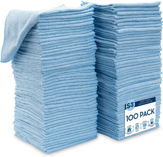 100 Pack Microfiber Cleaning Cloth, Bulk Microfiber Towel for Home, Reusable and Lint Free Cloth Towels for Car, Light Blue, 11.5 Inch X 11.5 Inch, 100 Count